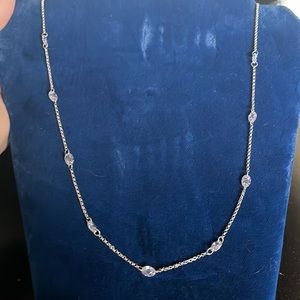 NWOT sterling silver long 29 inch chain and lilac facet cz stationed stones